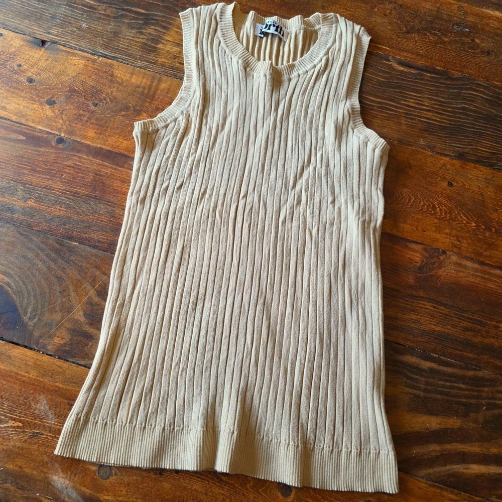 Tan 2XL Sleeveless Ribbed‎ Knit Tank Casual Comfy Neutral Super stretchy Fitted
